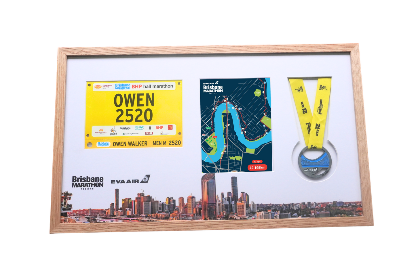 Brisbane Marathon Medal, Map, Bib Display Frame - The Original