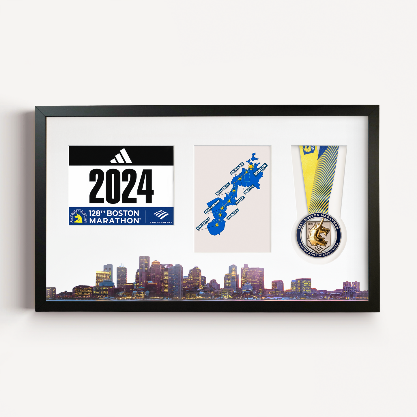 Boston Medal, Race Map & Bib Display Frame - Official