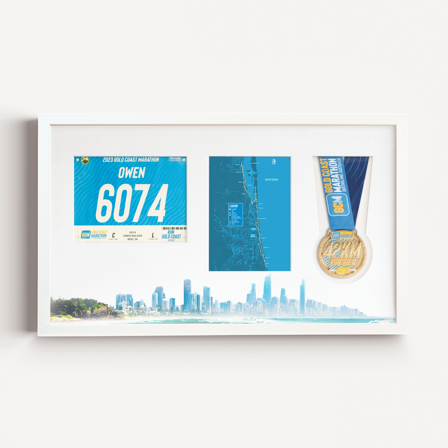 Gold Coast Medal, Race Map & Bib Display Frame - Official