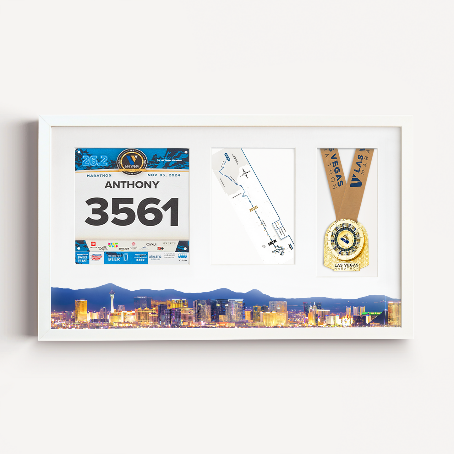 Las Vegas Medal, Race Map & Bib Display Frame - Official