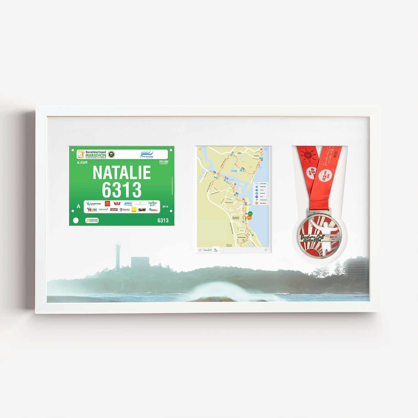 Sunshine Coast Medal, Race Map & Bib Display Frame - Official
